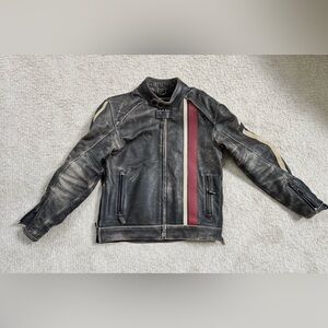 Cool Triumph Motorcycle Black Leather Jacket with Red and Cream Accents